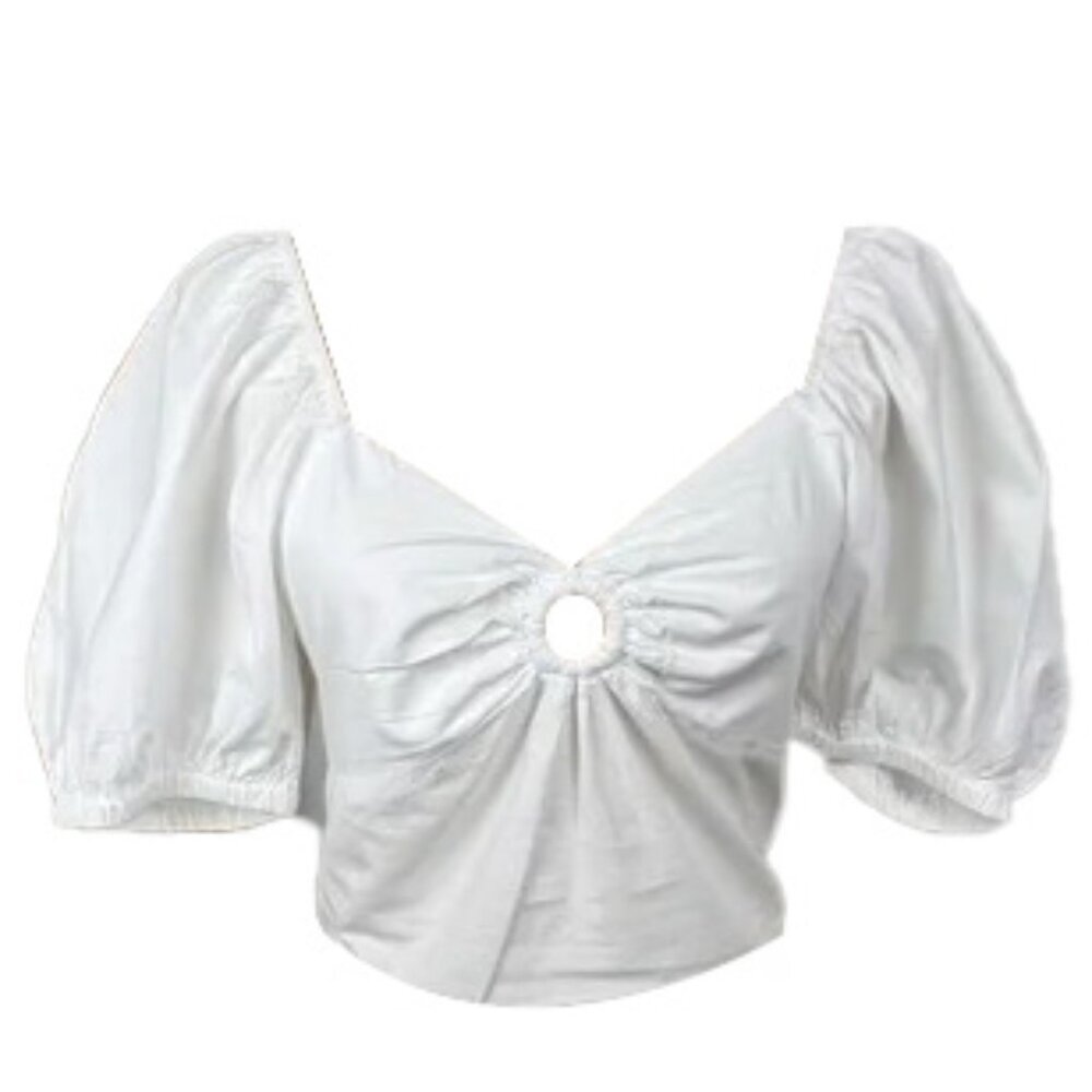 Sim Sam Top Womens M White Crop Blouse Puff Western Festival Coastal Feminine